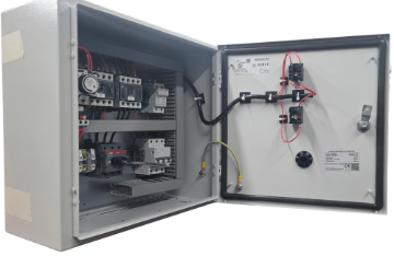 Show details for 15kW Star Delta Starter, Trip Class 20 Photo of the inside of a 15kw star delta starter panel